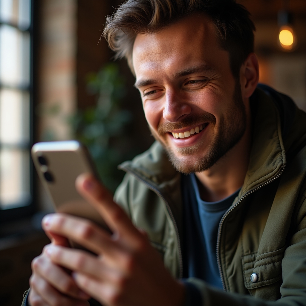 Tvůrce obsahu prohlíží natočené záběry na smartphonu
